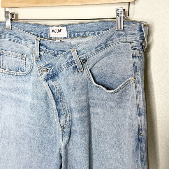 Agolde High Rise Straight Leg Diagonal Button Closure Light Wash Jeans - Women’s - Picture 4 of 8